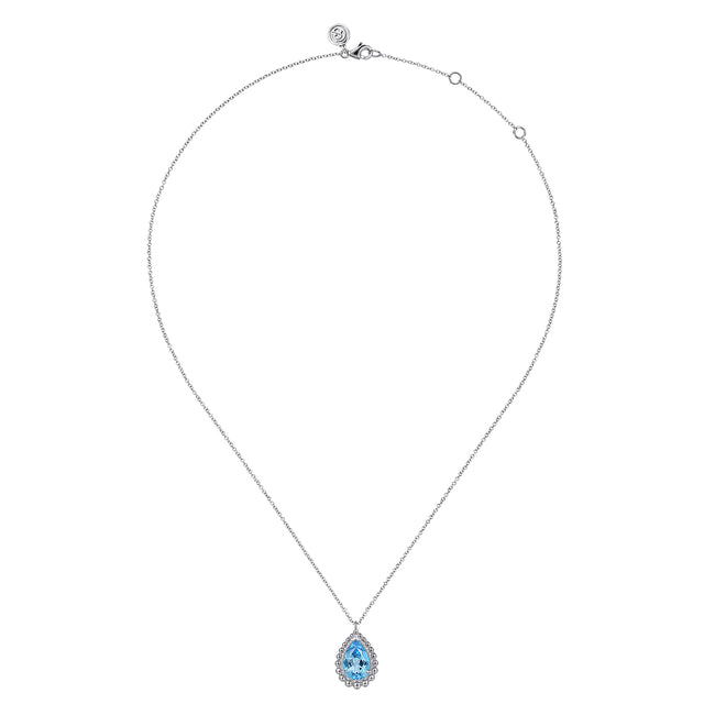 925 Sterling Silver Bujukan Swiss Blue Topaz Teardrop Pendant Necklace