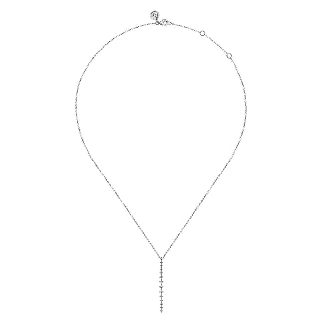 14K White Gold Long Diamond Drop Bar Necklace