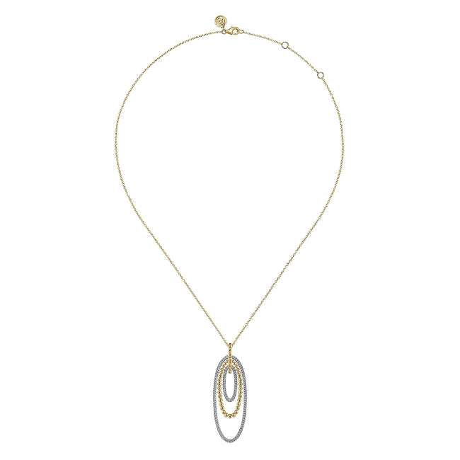 14K White-Yellow Gold Multi Oval Bujukan Diamond Pendant Necklace