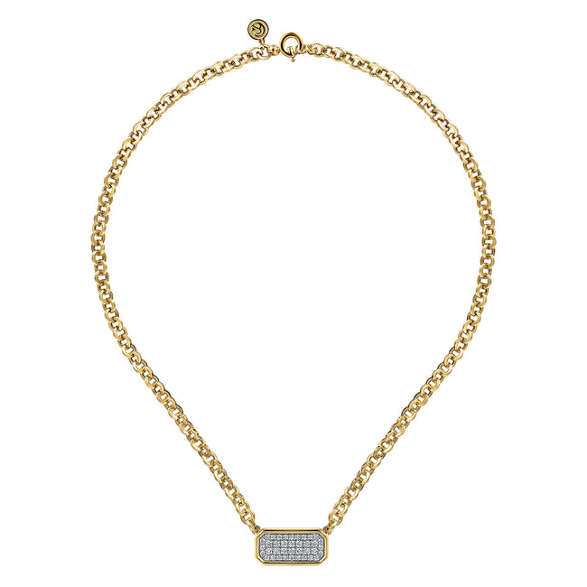14K Yellow Gold Hollow Tube Link Diamond Necklace