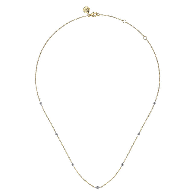 14K Yellow and White Gold Diamond Station Necklace