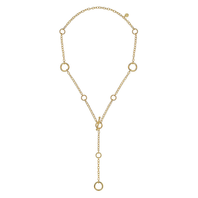 14K Yellow Gold Bujukan Hollow Tube Y-Knot Necklace