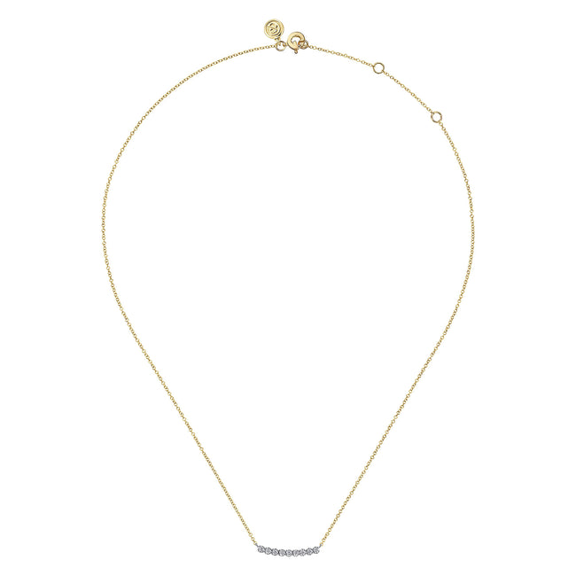 14K White and Yellow Gold White Sapphire Bar Necklace