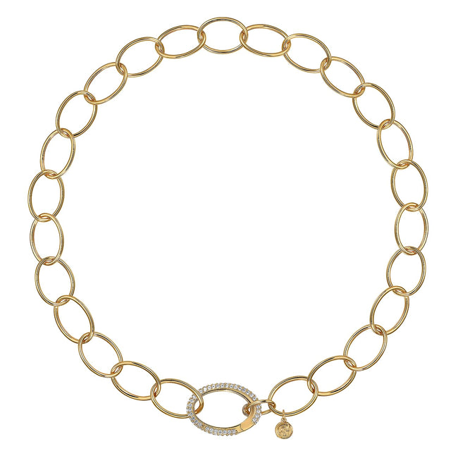 14K Yellow Gold Chain Necklace with Diamond Oval Pendant