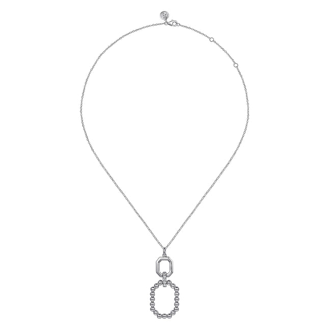 925 Sterling Silver Octagon White Sapphire Bujukan Drop Pendant Necklace