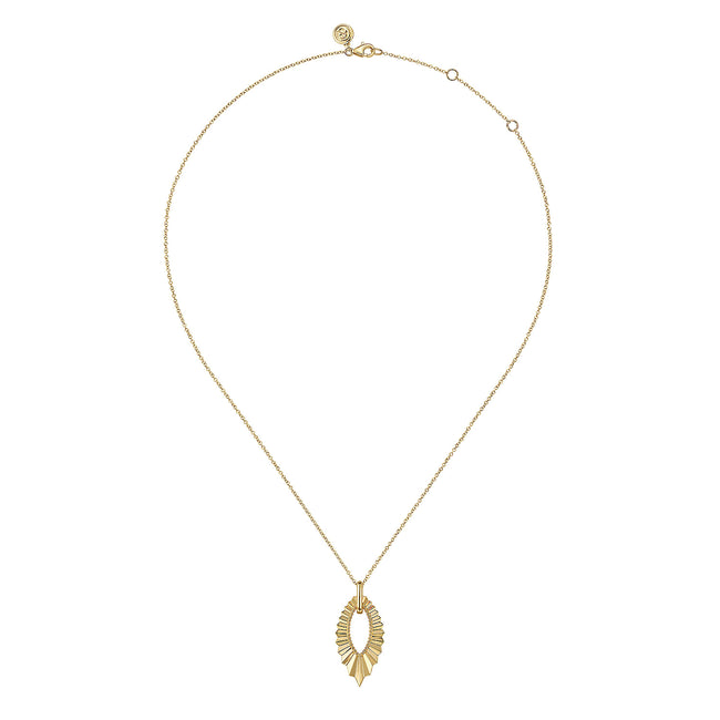 14K Yellow Plain Gold Augmented Marquise Shape Diamond Cut Pendant Necklace