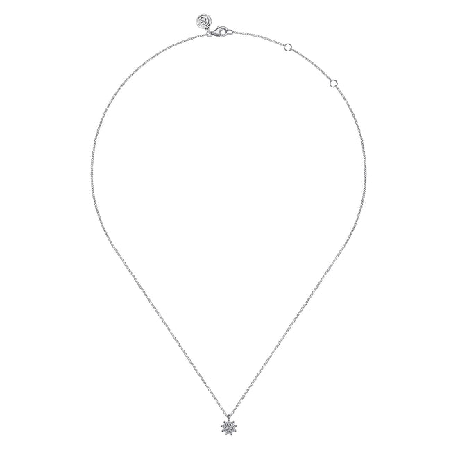 14K White Gold White Sapphire Cluster Pendant Necklace
