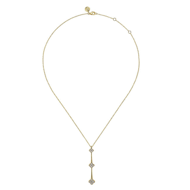 14K Yellow Gold Graduating Diamond Cluster Vertical Bar Necklace