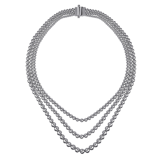 925 Sterling Silver Bujukan Beads Three Layered Necklace