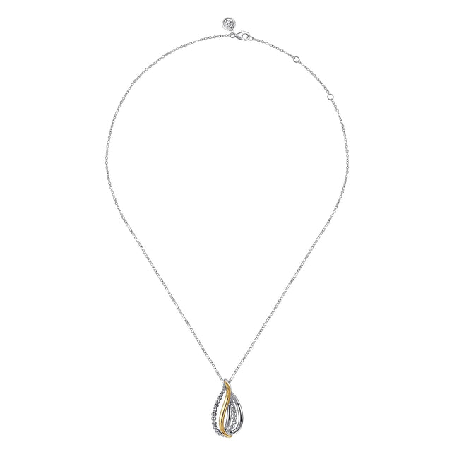 925 Sterling Silver and 14K Yellow Gold Bujukan Multiple Row Teardrop Pendant Necklace