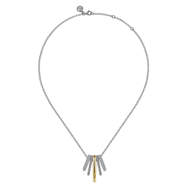 925 Sterling Silver and 14K Yellow Gold Bujukan and White Sapphire Multiple Row Pendant Necklace