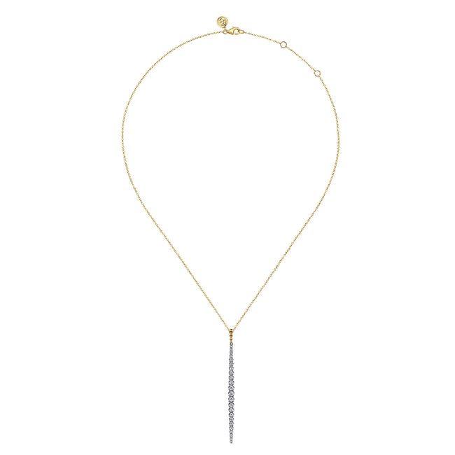 14K White&Yellow Gold Bujukan Diamond Bar Pendant Necklace