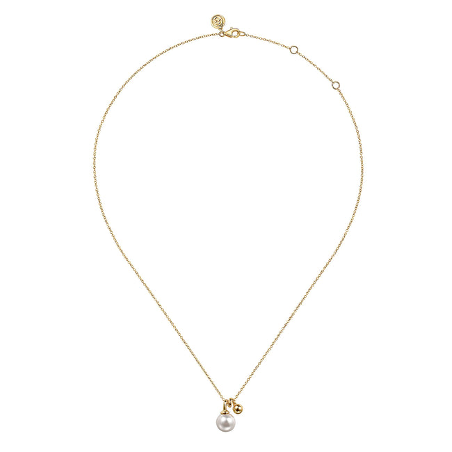 14K Yellow Gold Bujukan Bead and Pearl Pendant Necklace