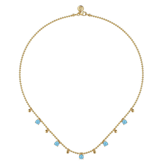 14K Yellow Gold Bujukan and Blue Topaz Station Necklace