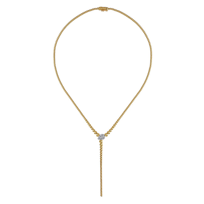 14K White & Yellow Gold Bujukan Beads and Diamond Y Necklace