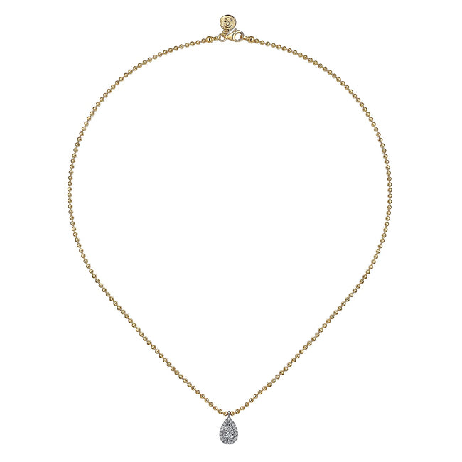 14K White & Yellow Gold Bujukan Diamond Teardrop Pendant Necklace
