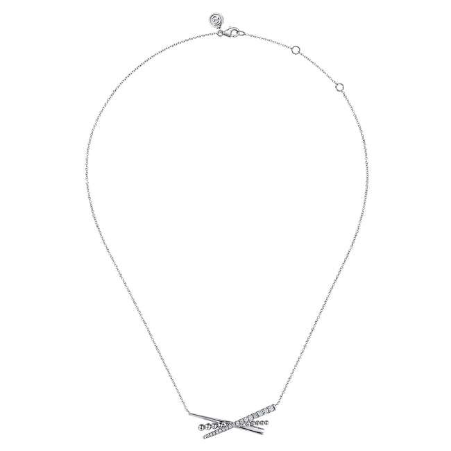925 Sterling Silver Bujukan and White Sapphire Cris Cross Bar Necklace