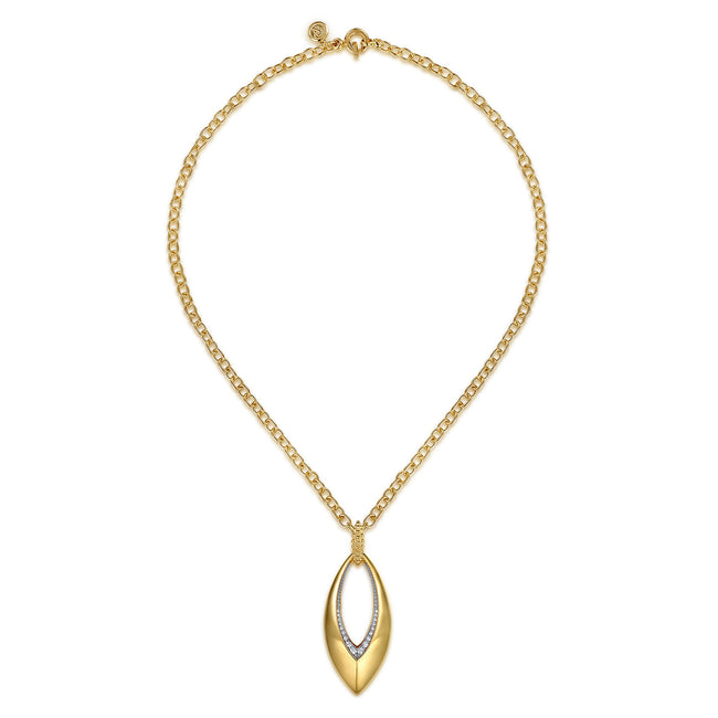 14K Yellow Gold Bujukan and Diamond Marquise Pendant Necklace