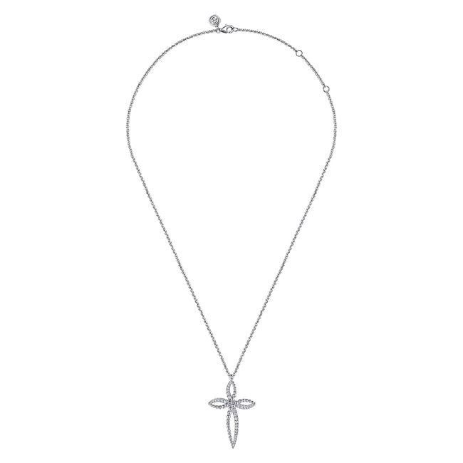 925 Sterling Silver Bujukan and White Sapphire Cross Pendant Necklace