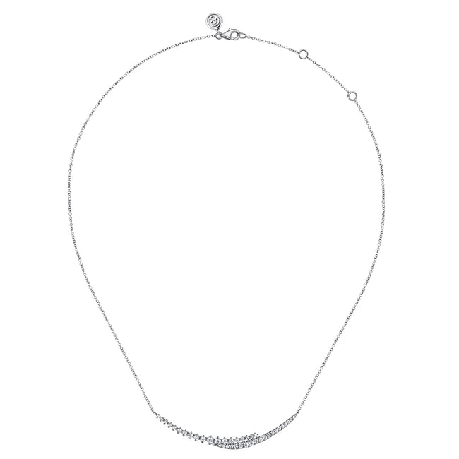 14K White Gold Graduating Diamond Bar Necklace