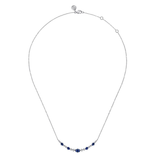 14K White Gold Diamond and Sapphire Bar Necklace