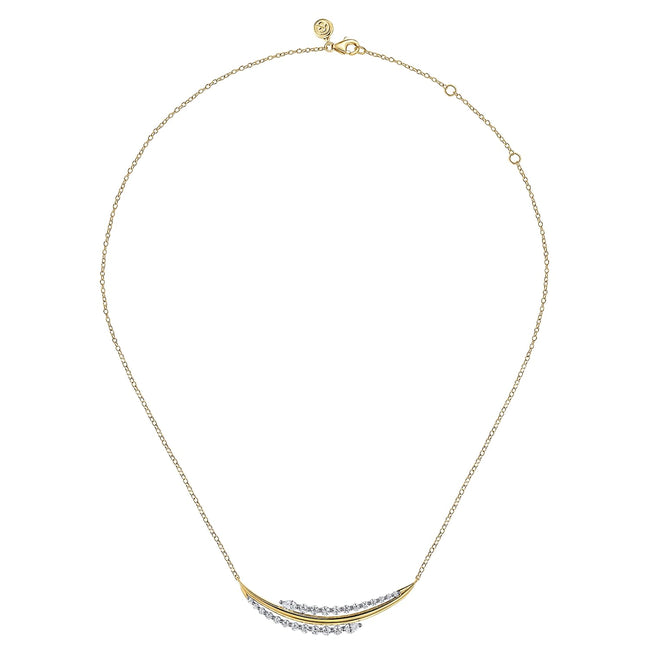 18K White & Yellow Gold Graduating Diamond Bar Necklace