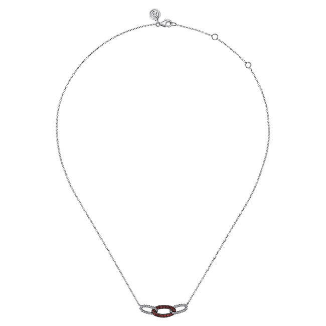 925 Sterling Silver Garnet Bujukan Link Bar Necklace
