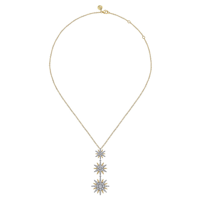 14K White & Yellow Gold Bujukan Diamond Starburst Drop Pendant Necklace