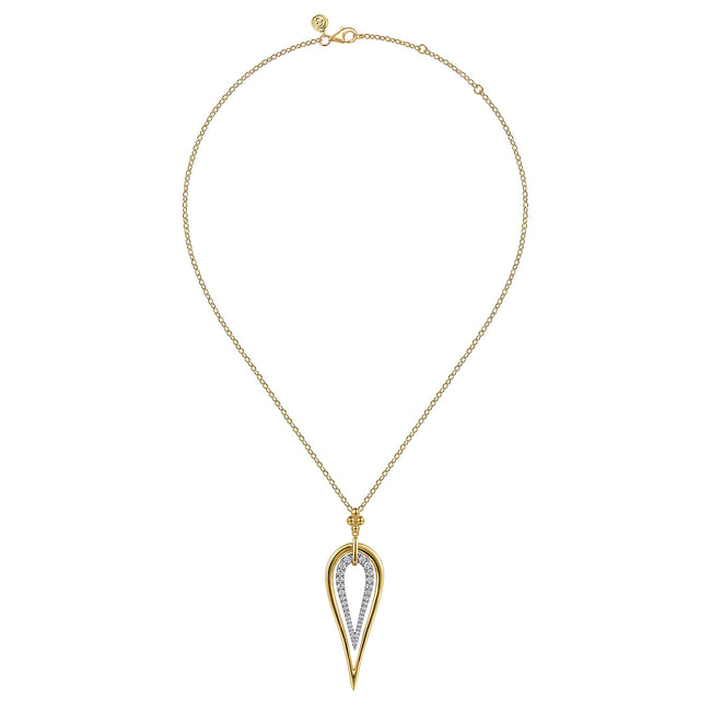 14K White & Yellow Gold Bujukan and Graduating Diamond Pendant Drop Necklace