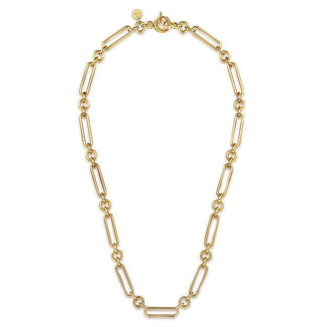 14K Yellow Gold Hollow Tube Link Chain Necklace
