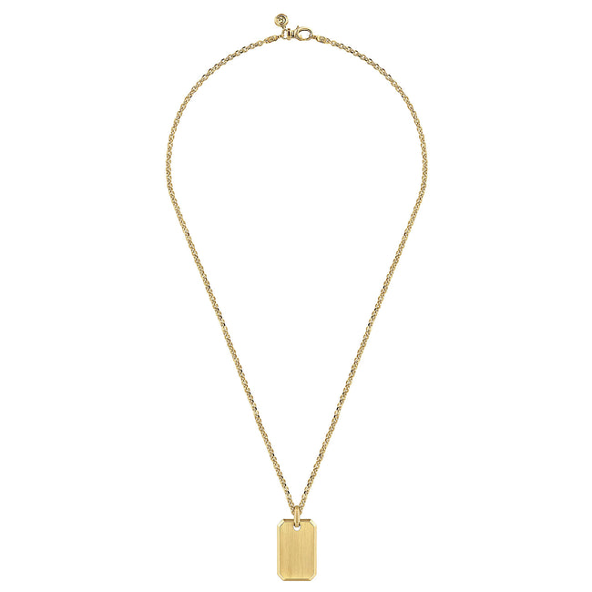 22 Inch 14K Yellow Gold Dog Tag Pendant Necklace