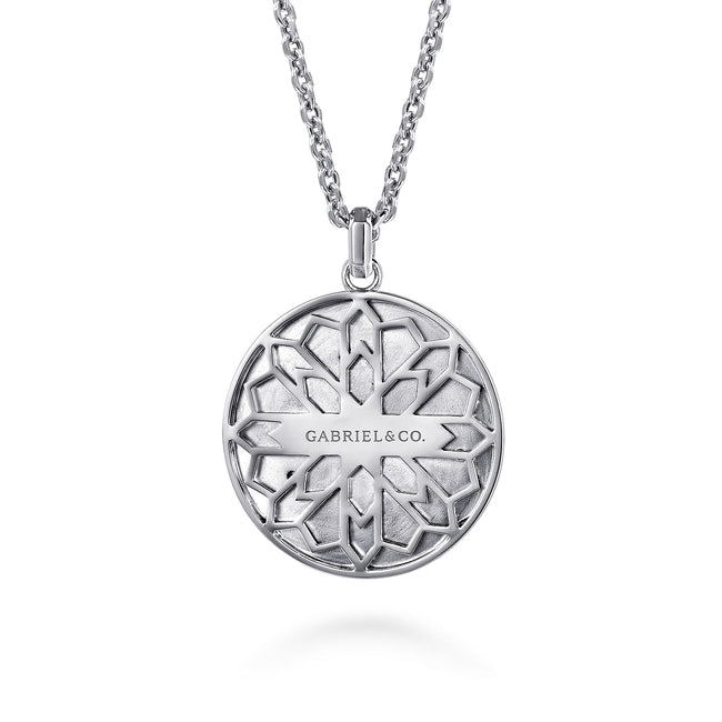 22 Inch 925 Sterling Silver Diamond Eagle Medallion Pendant Necklace