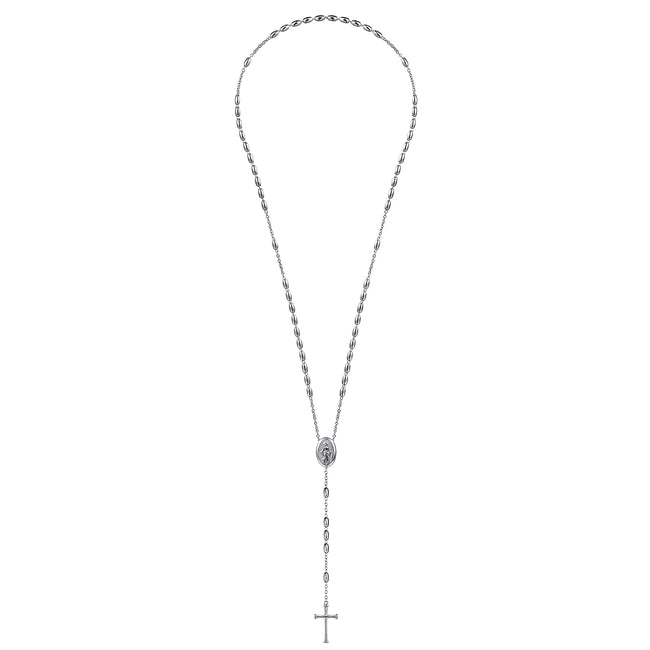 27 Inch 925 Sterling Silver Cross Rosary Solid Men's Link Chain Necklace