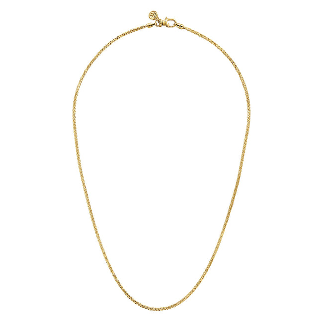 22 Inch 14K Yellow Gold Hollow Men's Wheat Chain Necklace