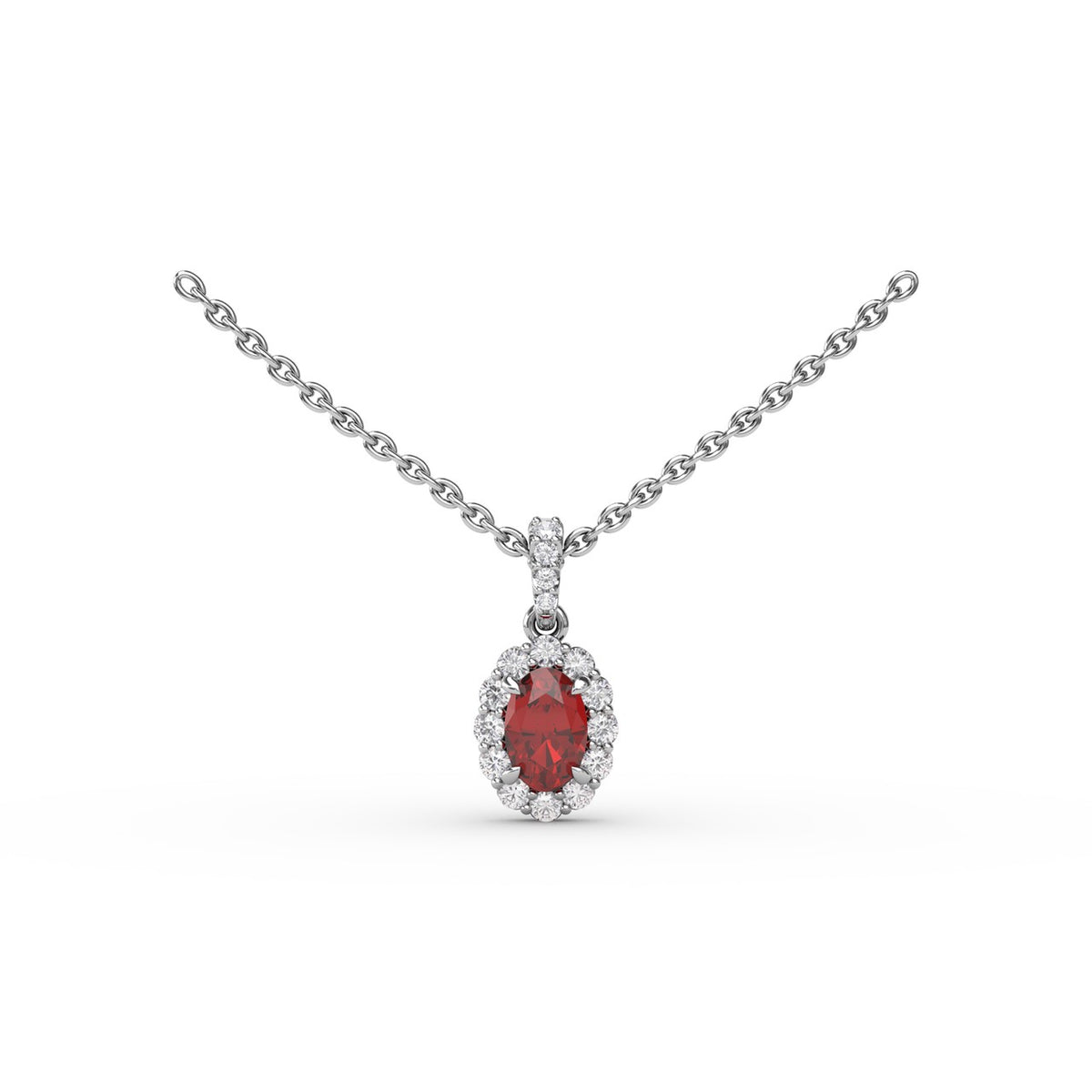 Ruby and Diamond Halo Necklace