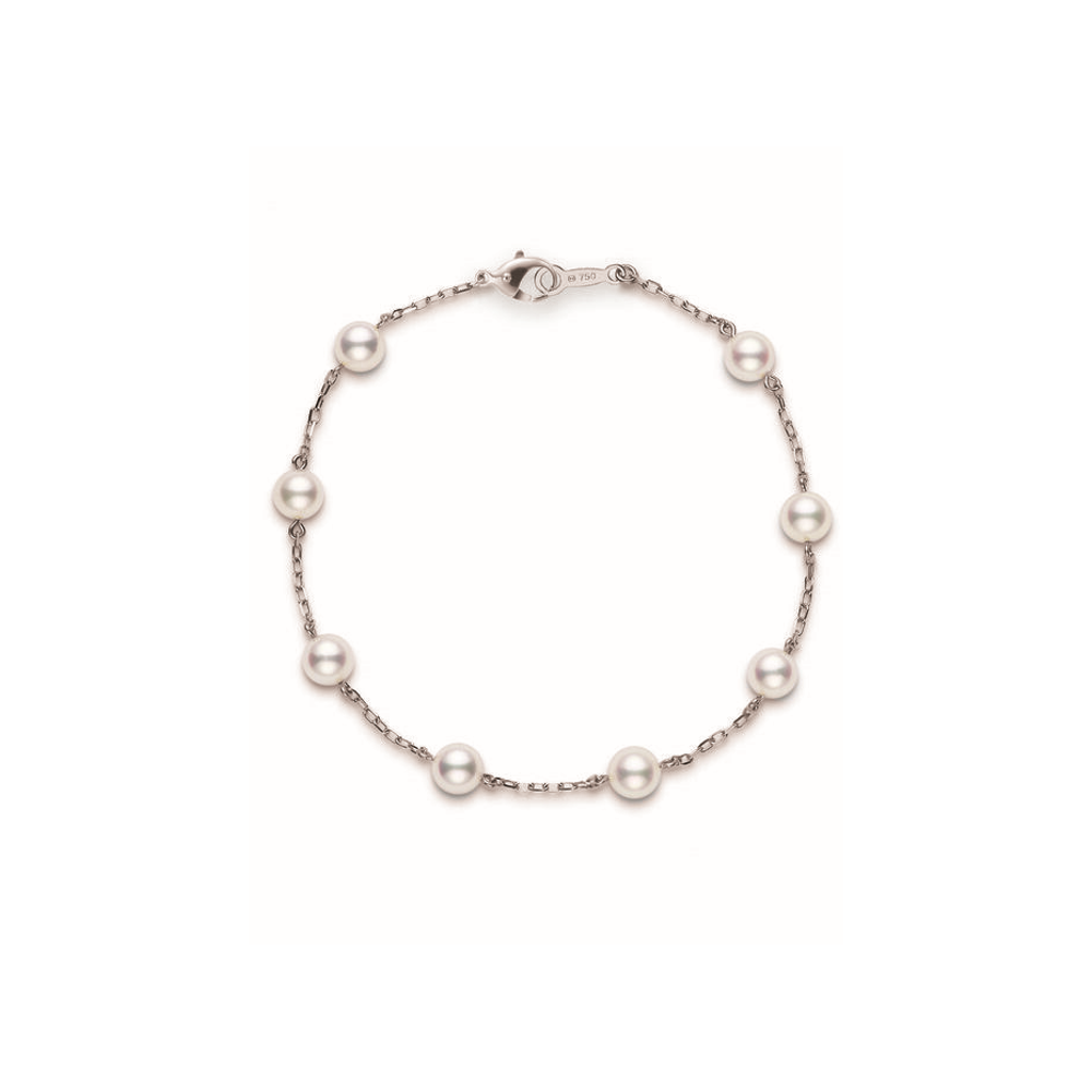 Akoya Cultured Pearl Station Bracelet in 18K White Gold