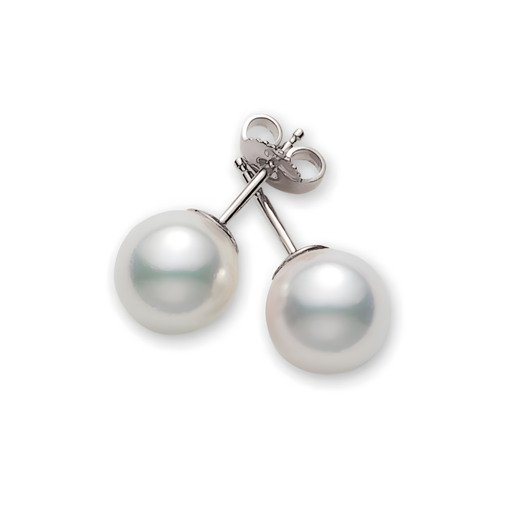 Akoya Cultured Pearl Stud Earrings in 18K White Gold