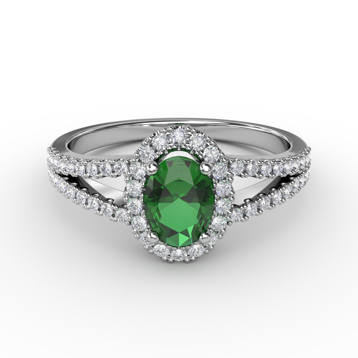 Split Shank Oval Emerald and Diamond Ring