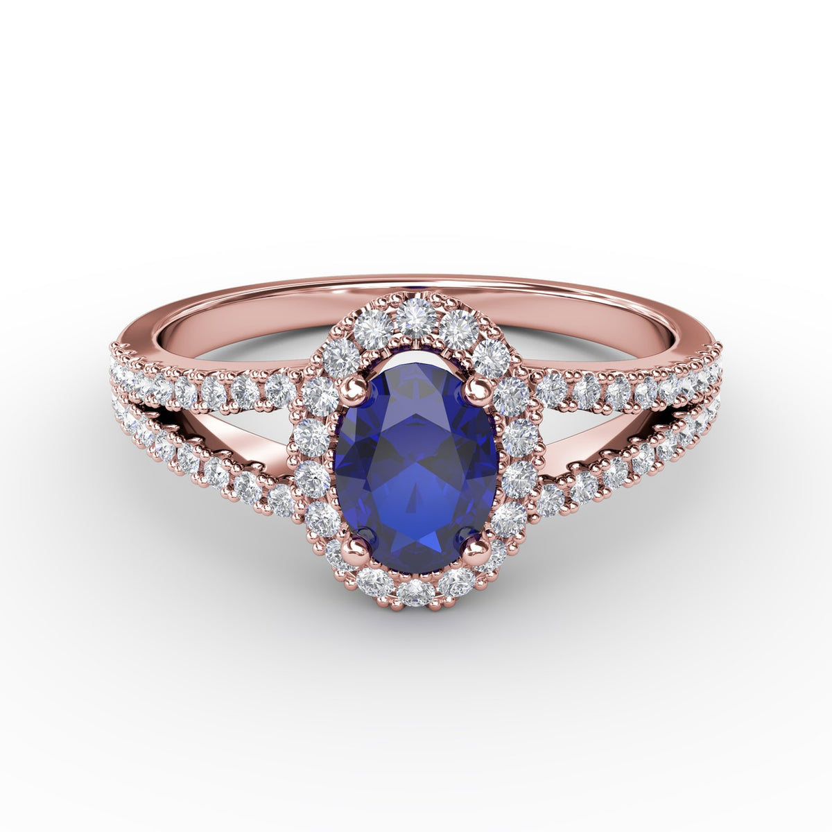 Split Shank Oval Sapphire and Diamond Ring