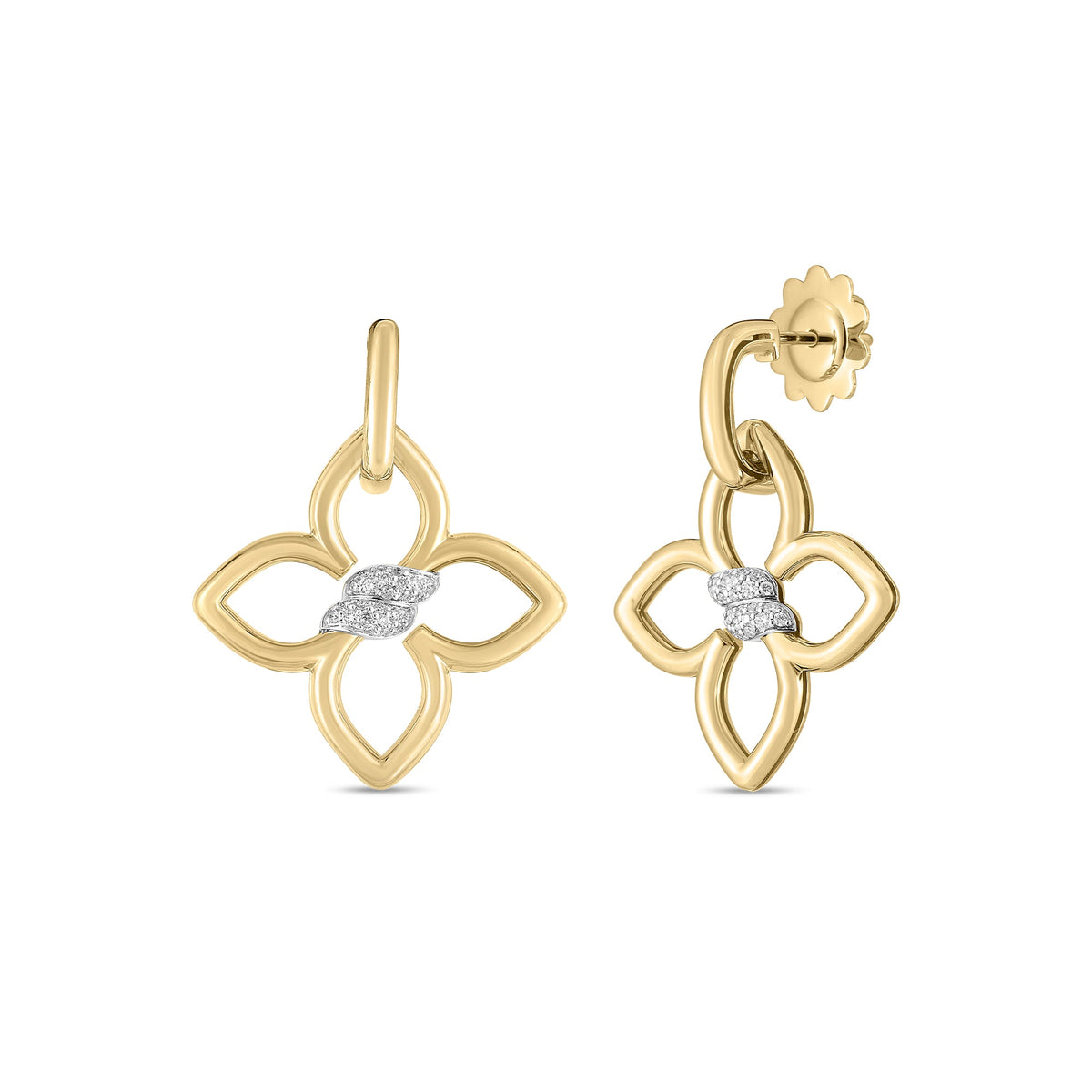 Roberto Coin Cialoma Flower Drop Earrings Diamond in 18K yellow gold