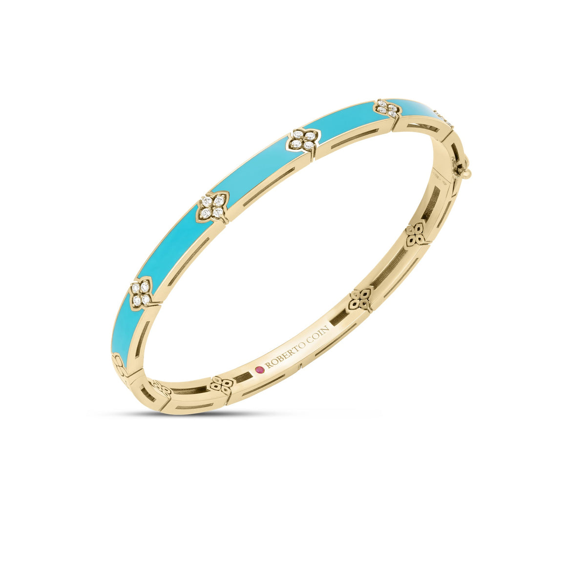 Roberto Coin Love in Verona Classic Bangle Diamond, Ceramic Enamel Turquoise in 18K yellow gold