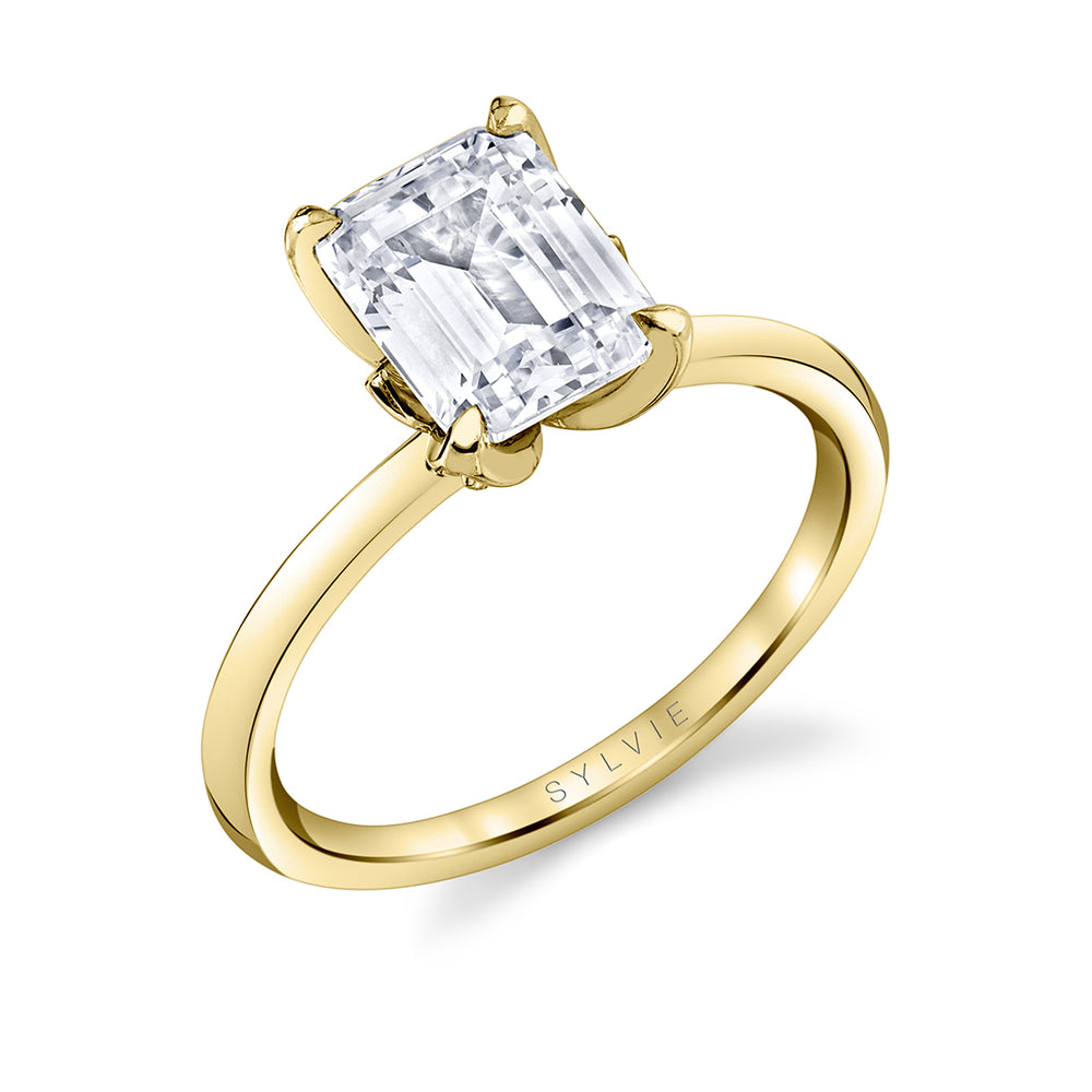 Sylvie Tulira Emerald Cut Solitaire Diamond Petal Prong Engagement Ring - Shay