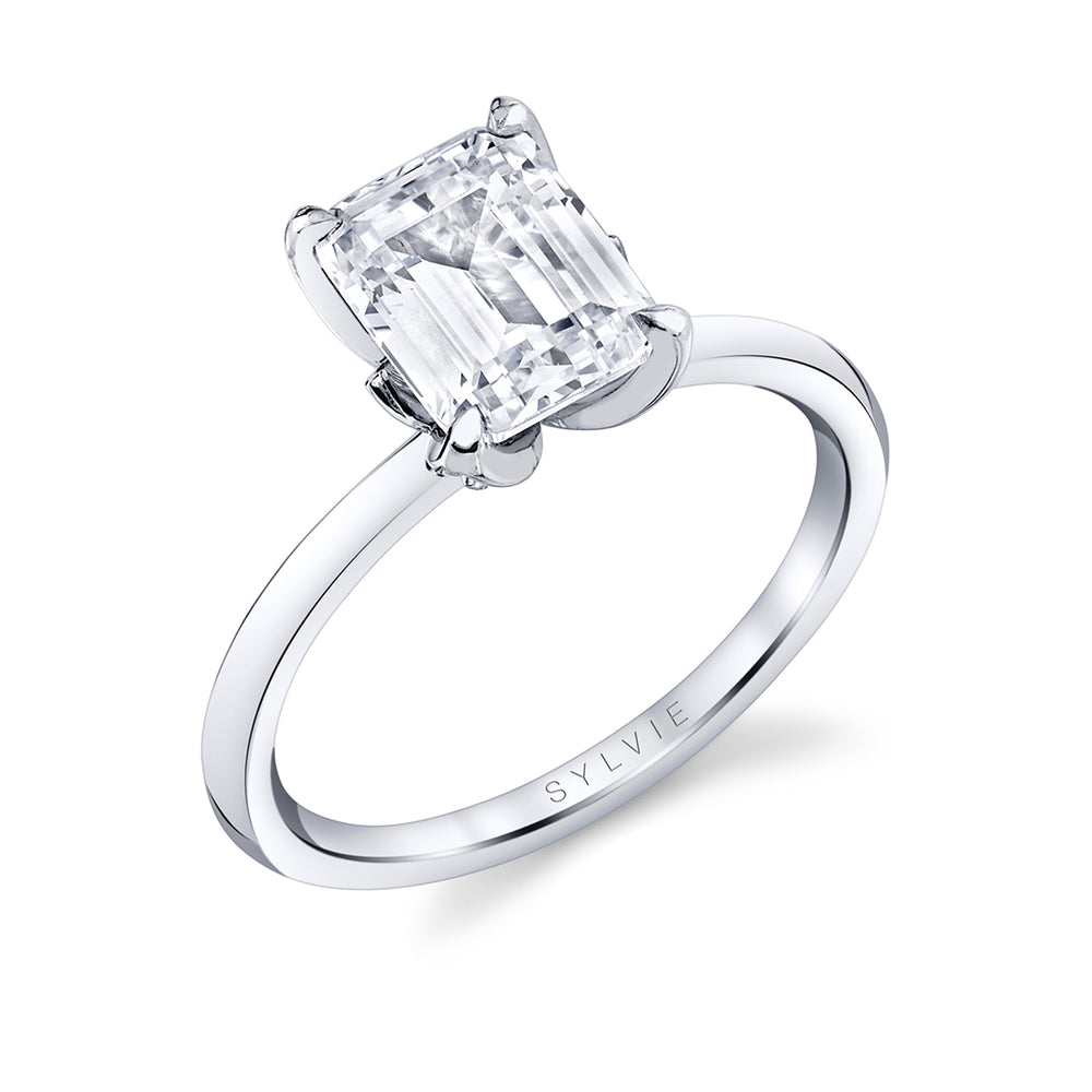 Sylvie Tulira Emerald Cut Solitaire Diamond Petal Prong Engagement Ring - Shay