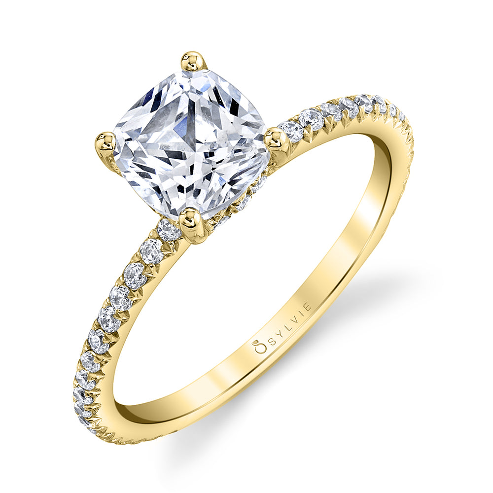 Sylvie Cushion Cut Classic Hidden Halo Engagement Ring - Blythe