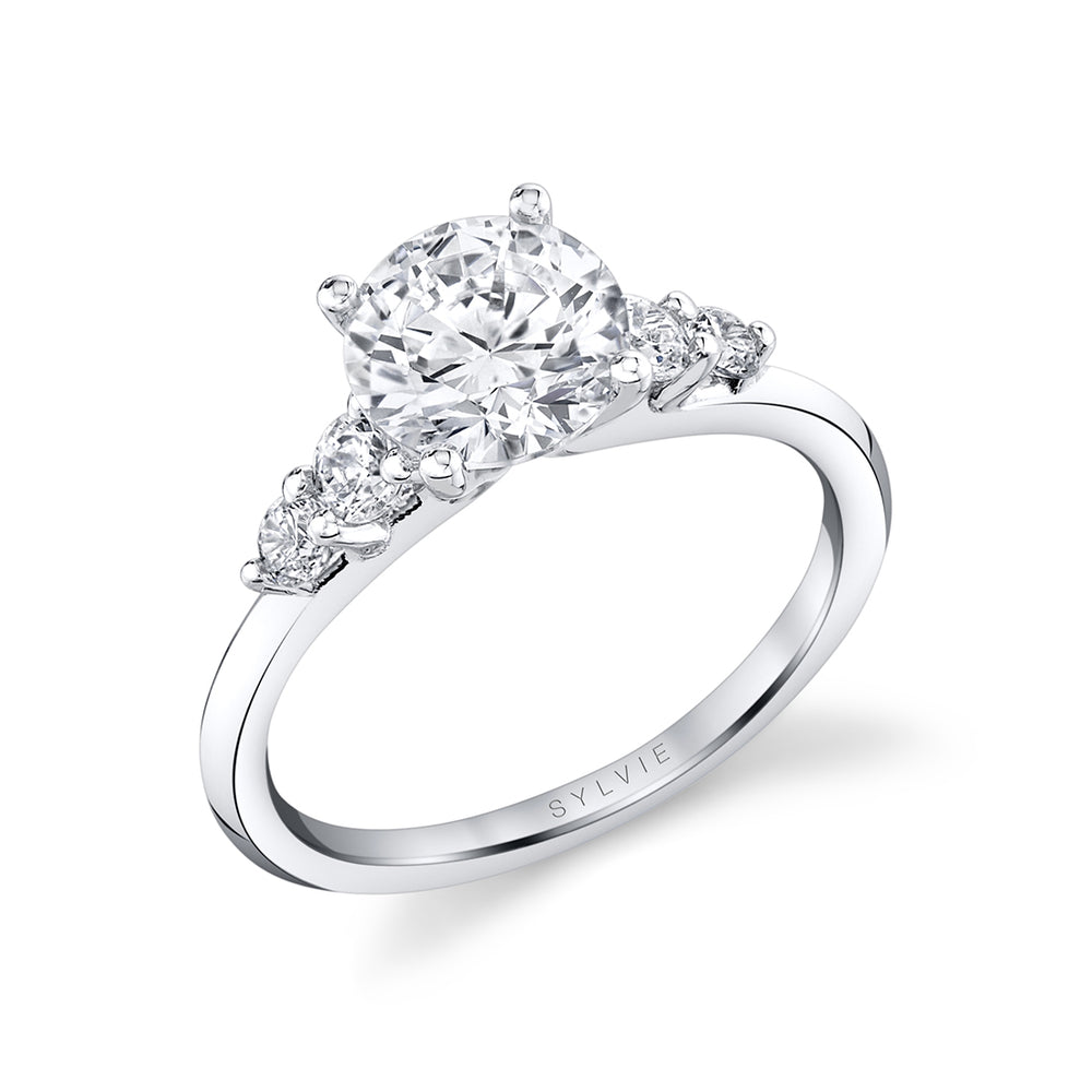 Sylvie Round Cut Multi Side Stone Engagement Ring - Daria