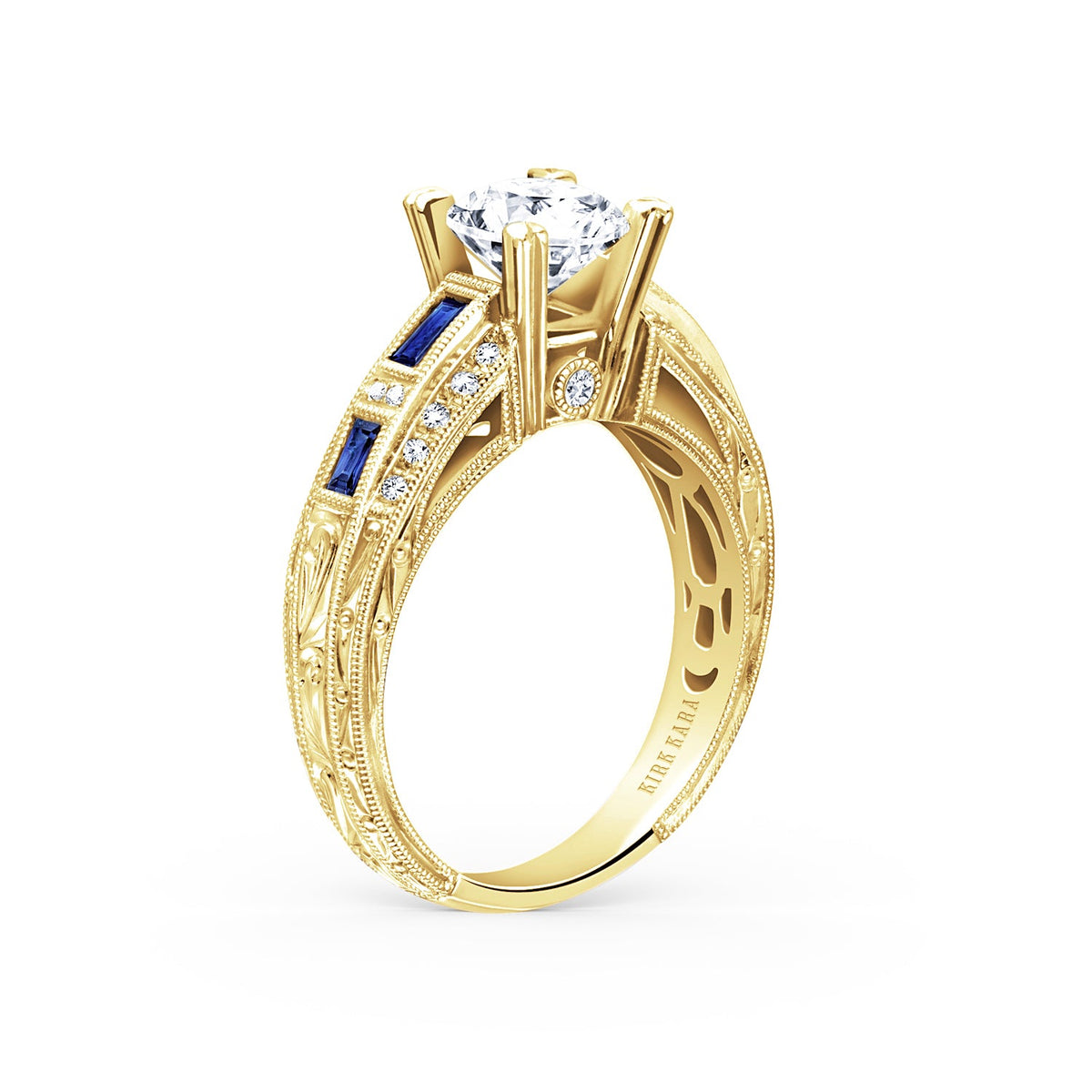 Sapphire Baguette Deco Diamond Engagement Ring