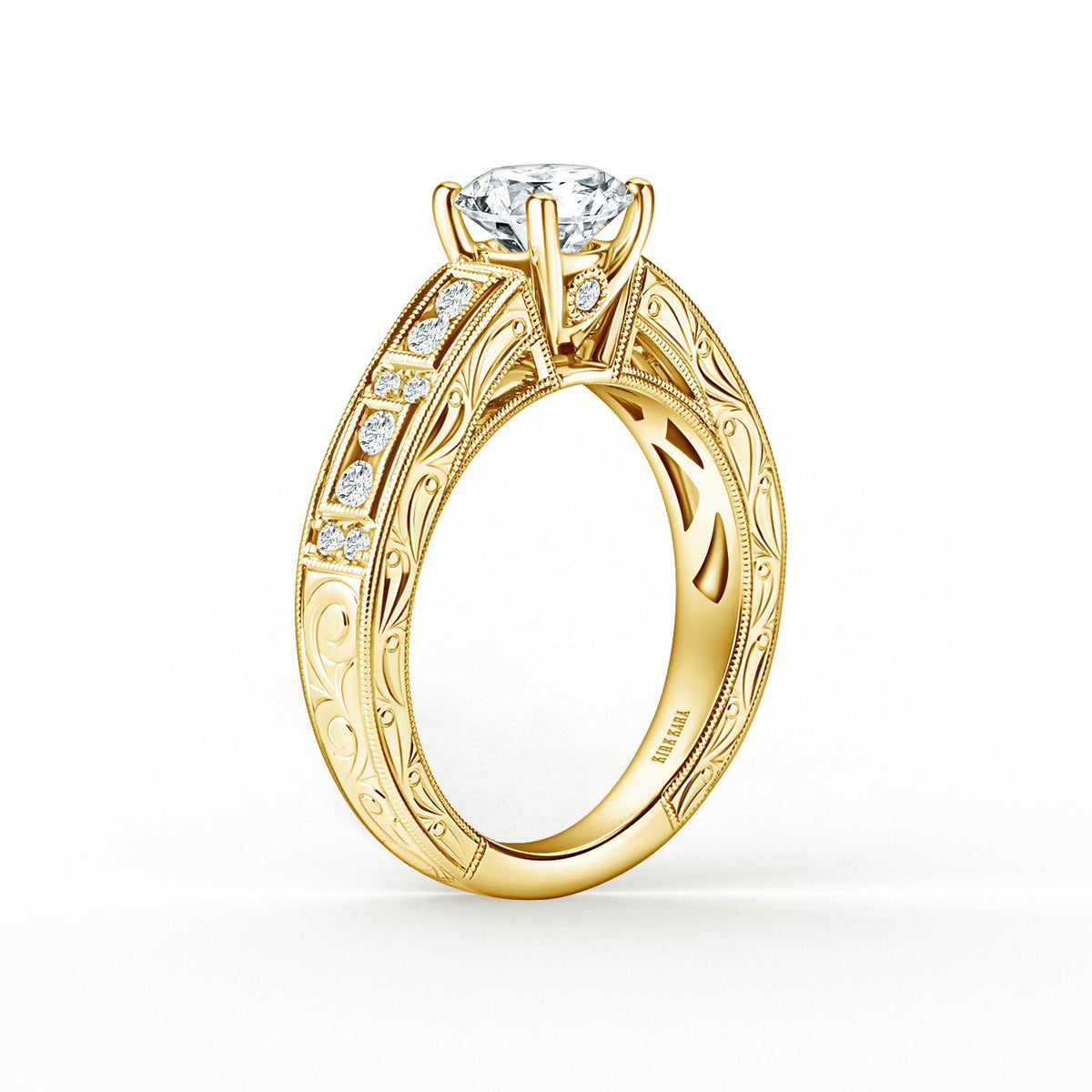 Engraved Milgrain Vintage Diamond Engagement Ring