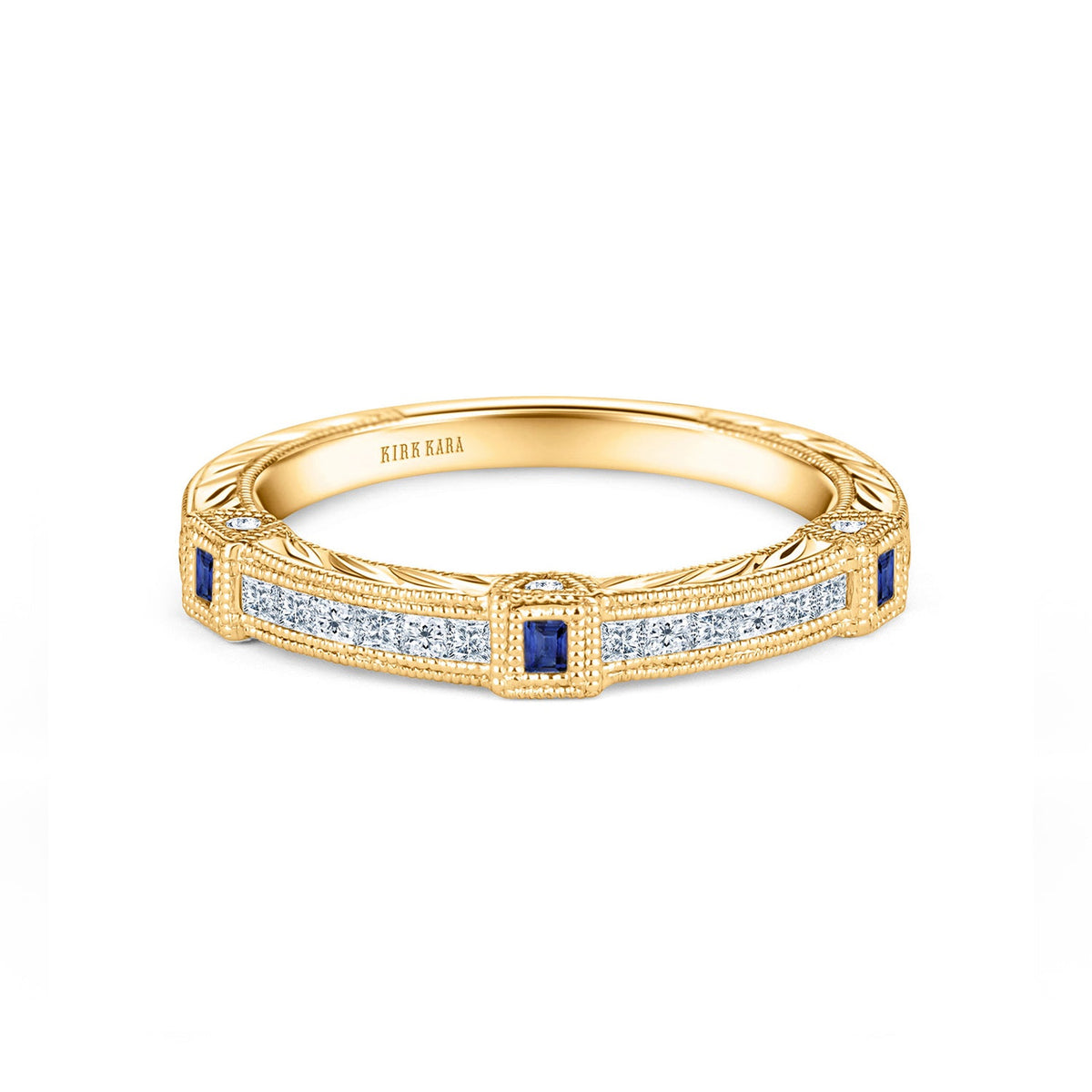Modern Channel Detailed Blue Sapphire Diamond Wedding Band