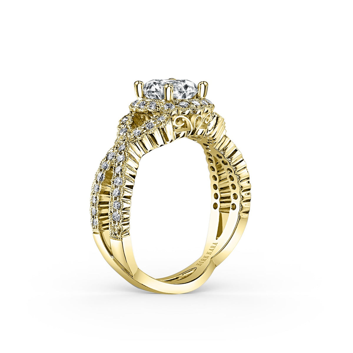 Vintage Halo Split Shank Diamond Engagement Ring