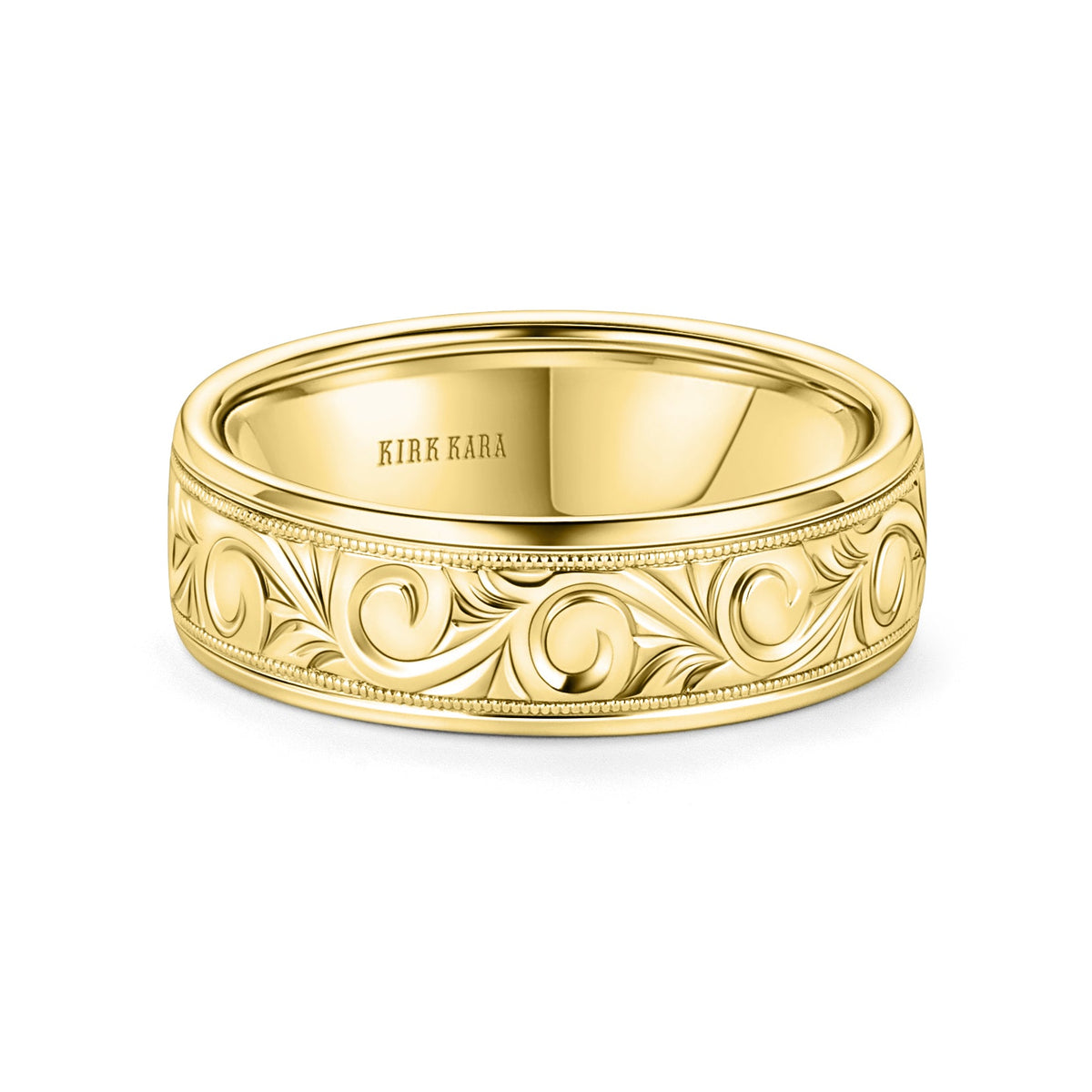 Scroll Engraved Milgrain Wedding Band, 7mm